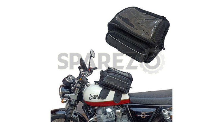 Royal Enfield Bike Universal Magnetic Tank Black Canvas Bag Pouch     - SPAREZO